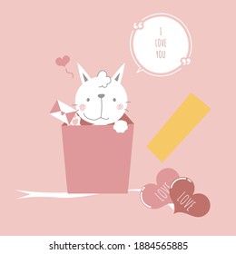 cute and lovely hand drawn cat holding love letter in gift box present with heart, happy valentine's day, birthday, love concept, flat vector illustration cartoon character design isolated