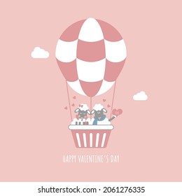 cute and lovely hand drawn couple sheep on hot air balloon, happy valentine's day, love concept, flat vector illustration cartoon character costume design