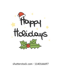 cute lovely hand drawn lettering happy holidays vector greeting card