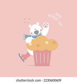 cute and lovely hand drawn white polar bear, happy valentine's day, love concept, flat vector illustration cartoon character costume design