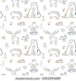 cute and lovely ice animal ice age iceberg antarctic animal design polar bear penguin deer tree snowy snow ice day for kids market as vector