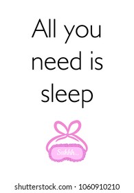 cute lovely illustration with sleeping mask,fashion poster for decor, wall and other. girly card . Feminine poster womanlike