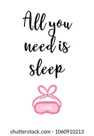cute lovely illustration with sleeping mask,fashion poster for decor, wall and other. girly card . Feminine poster womanlike