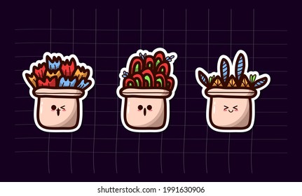 cute lovely kawaii house plants cartoons, vector illustration.