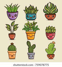 cute lovely kawaii house plants cartoons