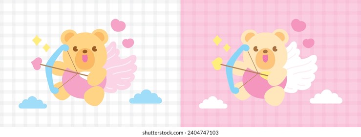 cute lovely kawaii style bear cupid cartoon graphic vector element