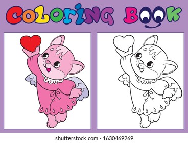 Cute lovely kitten valentine coloring