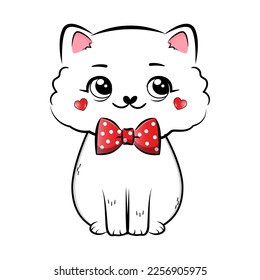Cute lovely kitty. Valentine day illustration. Vector.