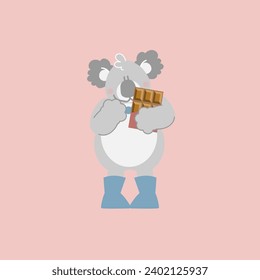 cute and lovely koala bear holding chocolate, happy valentine's day, birthday, love concept, flat vector illustration cartoon character design isolate