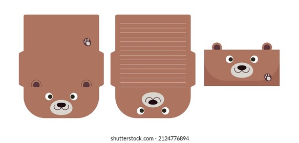 Cute Lovely Otter Letter Writing Stationery Paper Laser Cutting Card Template. Animal Design For Greeting, Invitation, Thank You Cards. Vector Stock Illustration.