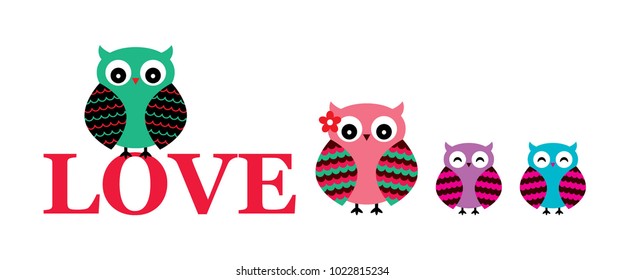 cute lovely owl family vector