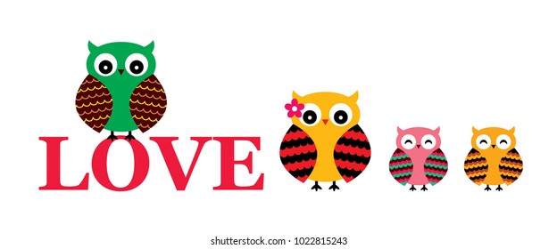 cute lovely owl family vector