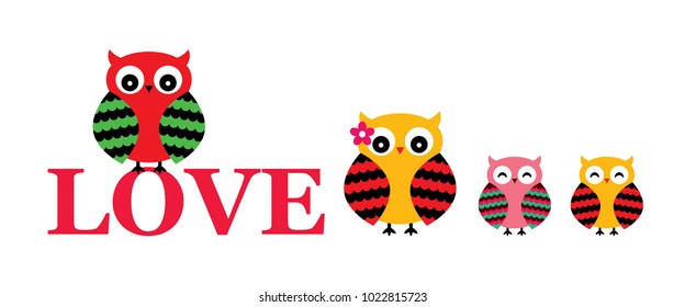 cute lovely owl family vector