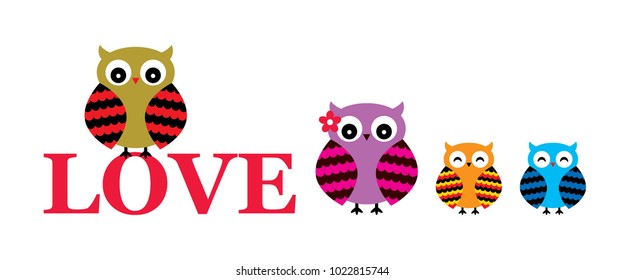 cute lovely owl family vector