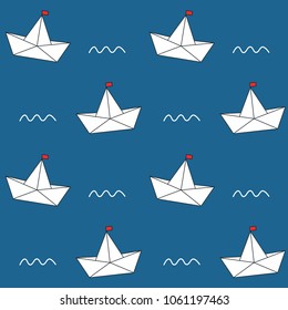 cute lovely paper boats seamless vector pattern background illustration