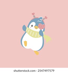 cute and lovely penguin holding heart, happy valentine's day, love concept, flat vector illustration cartoon character costume design