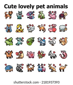 cute lovely pet animals icon pack