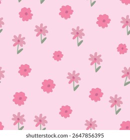 Cute and Lovely Pink Forest Animals with Flower Elements Hand Drawn Illustration and Pattern Graphic Tee Design for Kids Market as Vector