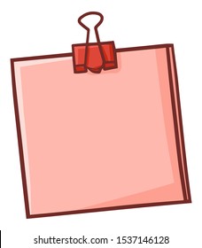 Cute and lovely pink sticky note with red clip