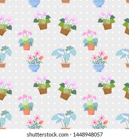 Cute and lovely plants in pot  seamless pattern fabric textile.