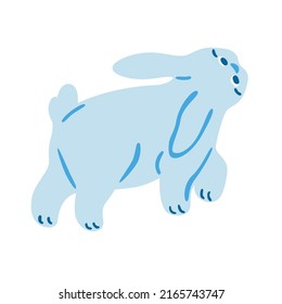 Cute lovely pretty blue bunny, rabbit or hare isolated on white background. Funny adorable pet or wild forest animal, New Year 2023 or Easter symbol . Colorful vector illustration in cartoon style