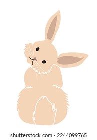 Cute lovely pretty cream color bunny, rabbit or hare. It's got its back and it's looking back. Easter symbol or mascot. Vector Ilustration isolated on white background