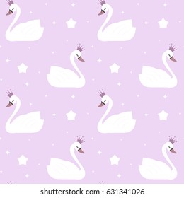 cute lovely princess swan on violet background seamless vector pattern illustration