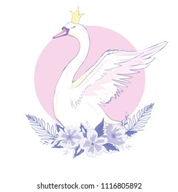 cute lovely princess swan, vector, illustration