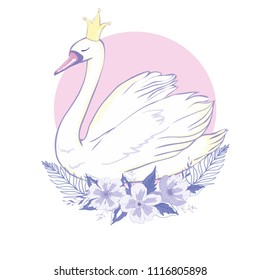 cute lovely princess swan, vector, illustration