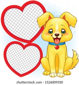 Cute lovely puppy with heart photoframes