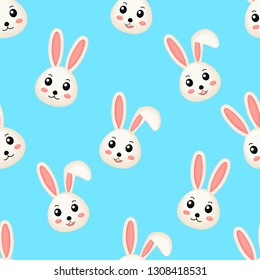 cute lovely rabbits seamless pattern. bunny Happy Easter. textile, wrapping, wallpapers. isolated on blue background.
