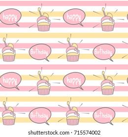 cute lovely rainbow seamless vector pattern background illustration with speech bubbles and cupcakes