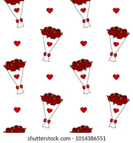 cute lovely red roses bouquet seamless vector pattern background illustration