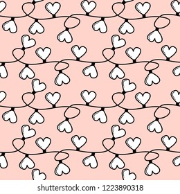 cute lovely romantic seamless vector pattern background illustration with heart lights garland