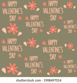 cute lovely romantic seamless vector pattern background illustration with happy valentine's day text and flowers