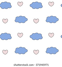 cute lovely rose quartz and blue serenity clouds and hearts seamless vector pattern background romantic illustration