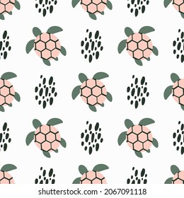 Cute lovely seamless pattern with pastel colors turtles. sea ​​turtle scandinavian style. Cute childish marine seamless pattern. Pastel shades. Underwater world background. for fabric, wrapping