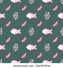 Cute lovely seamless pattern with pastel colors. a fish scandinavian style. Cute childish marine seamless pattern. Pastel shades. Underwater world background. for fabric, wrapping