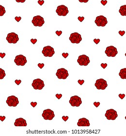 cute lovely seamless vector pattern background illustration with red rose and hearts