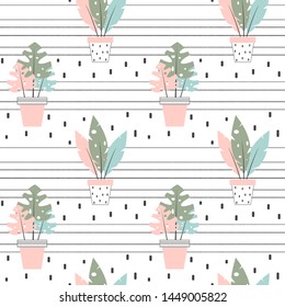 cute lovely seamless vector pattern background illustration with tropical house plants