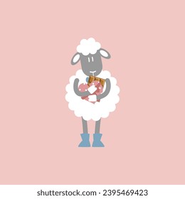cute and lovely sheep with heart chocolate bar, happy valentine's day, love concept, flat vector illustration cartoon character costume design