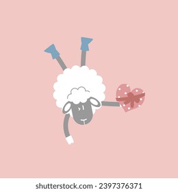 cute and lovely sheep with heart chocolate, happy valentine's day, love concept, flat vector illustration cartoon character costume design