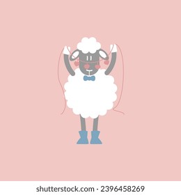 cute and lovely sheep holding hearts, happy valentine's day, birthday, love concept, flat vector illustration cartoon character design isolated