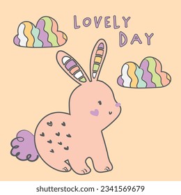 Cute lovely soft color animals unicorn rainbow giraffe rabbit bunny cloud heart tee design for kids market as vector
