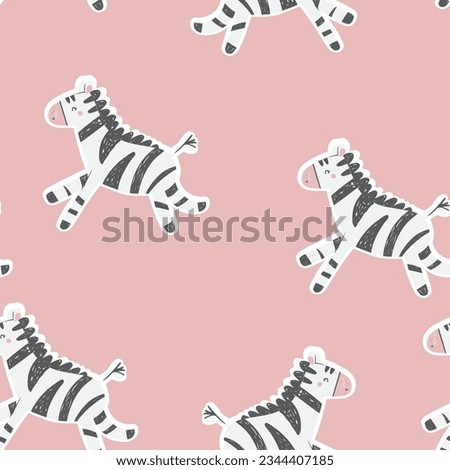 Cute lovely sweet pastel zebra kids tee seamless vector graphic print pattern Stok fotoğraf © 