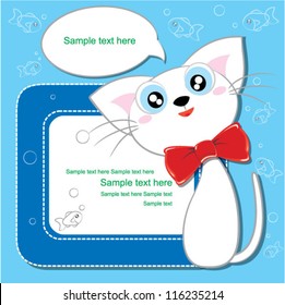 cute lovely vector cat kitten blue label tag