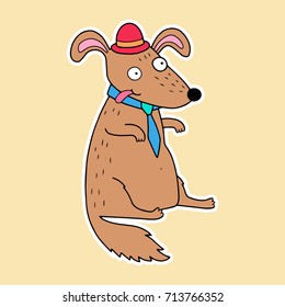 Cute lovely vector dog illustration. Dog is funny and wearing the hat.
