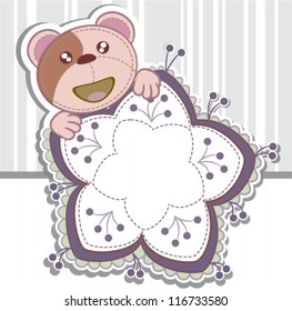 cute lovely vector fabric bear birth label tag