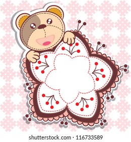 cute lovely vector fabric bear birth label tag