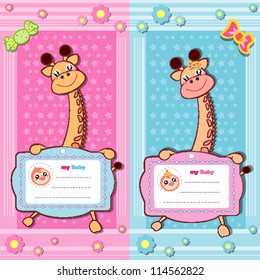 cute lovely vector giraffe birth label tag